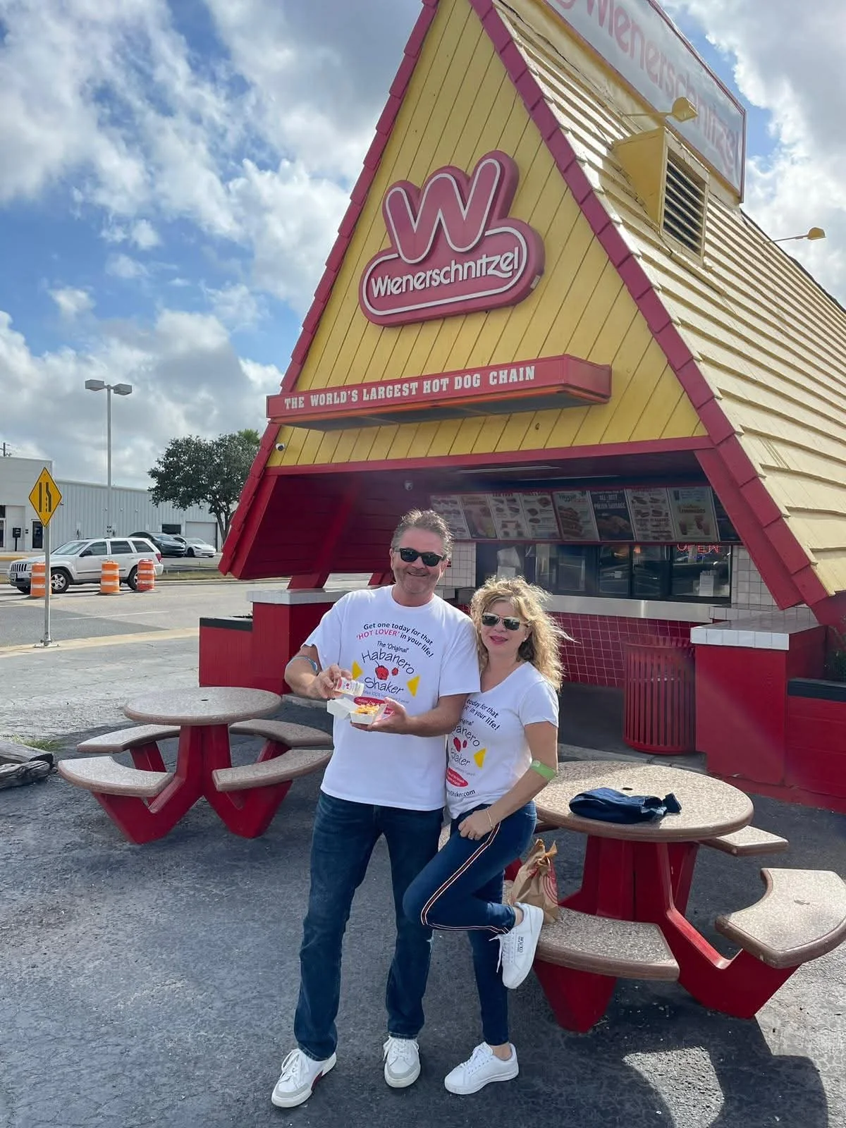 Joel & Julie in Hot Lover tees at Wienerschnitzel