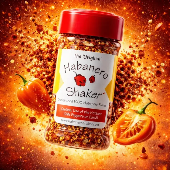 Habanero Shaker bottle with habanero flakes explosion