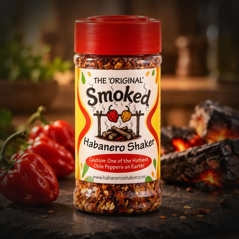 The Smoked Habanero Shaker bottle, slow-smoked over hardwood — coming soon